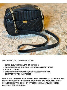 Zara Black Quilted Crossbody Bag